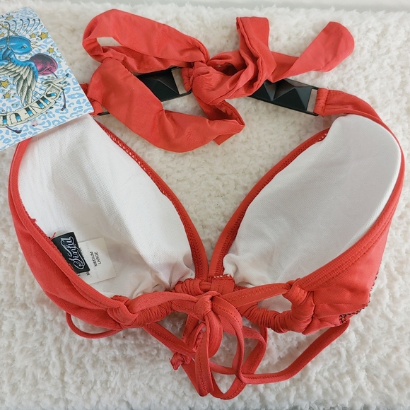 ⭕️SOLD⭕️LAST ONE🔴 Sinful by Affliction Red Palm Bikini Top Womens Size Large - Picture 6 of 6